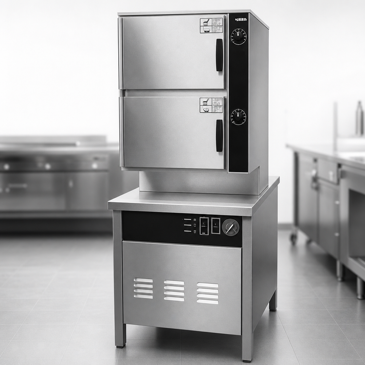 Product image #4 for Groen HyPlus 2-Compartment 6-Pan Direct Steam Pressureless Steamer with 24-Inch Cabinet Base