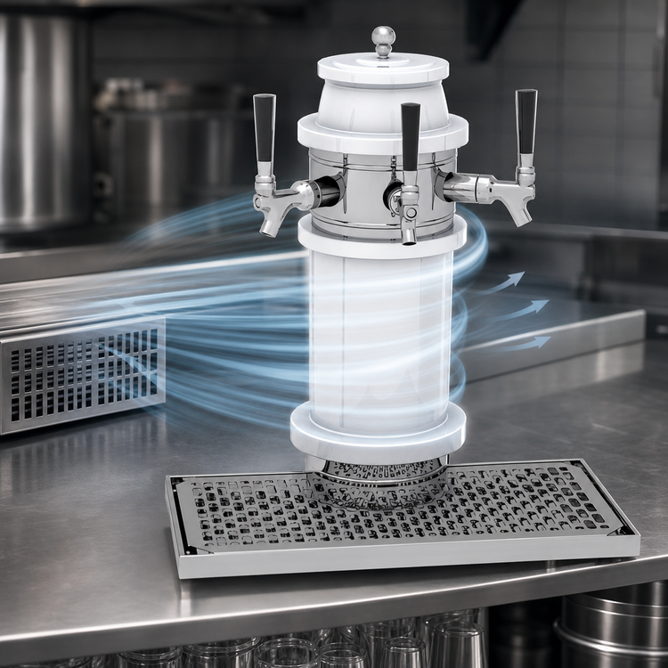 Product image #4 for Glastender Roman 3-Faucet Air-Cooled Countertop Draft Dispensing Tower, Mirror Finish