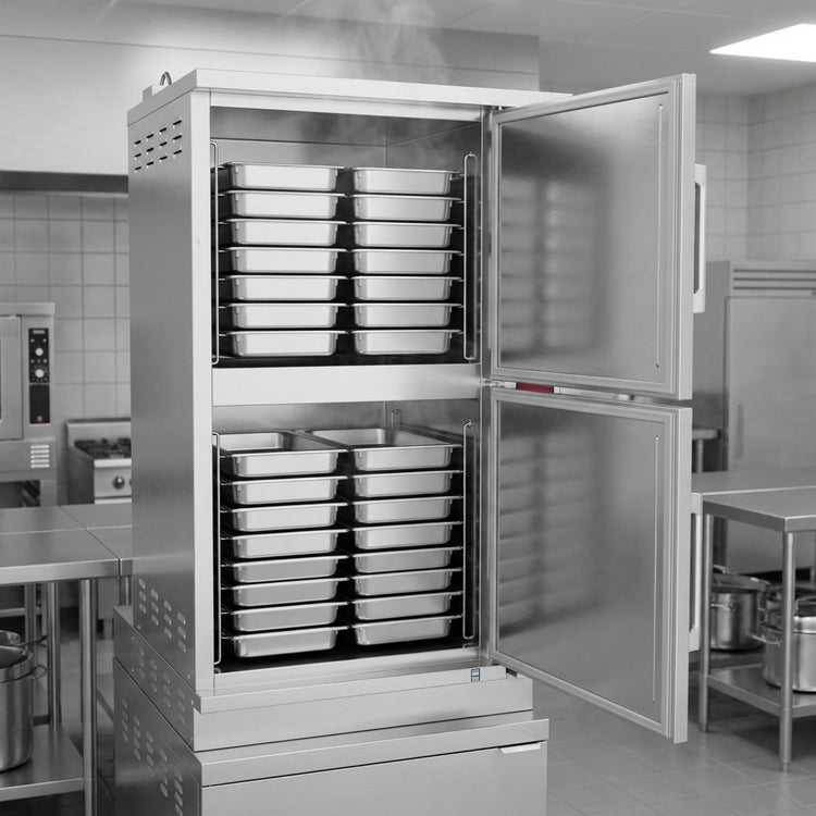 Product image #3 for Crown GSX-16HE Two-Compartment Full-Size Gas Convection Steamer with Cabinet Base