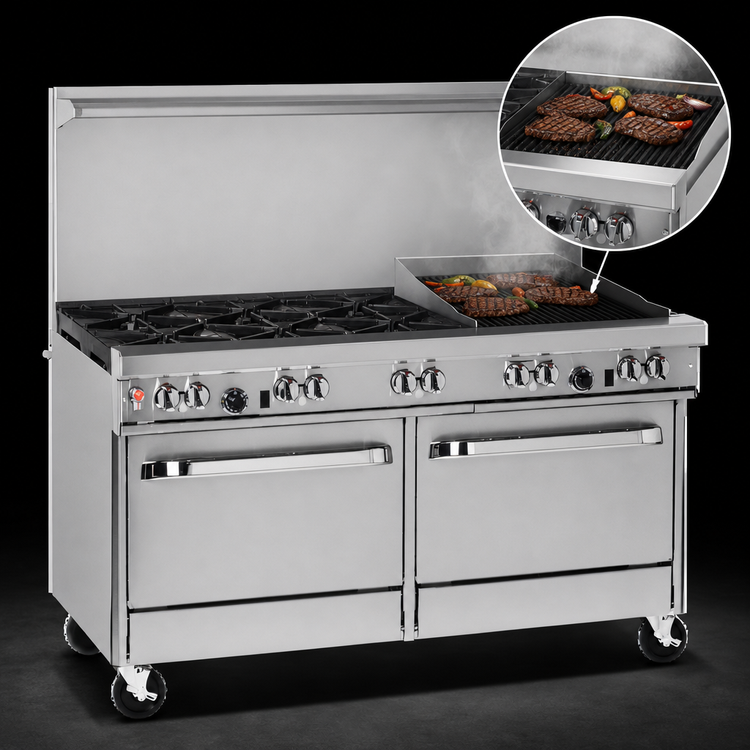 Product image #4 for Southbend Ultimate 60-Inch Gas Restaurant Range with 6 Non-Clog Burners, 24-Inch Charbroiler, and 2 Cabinets