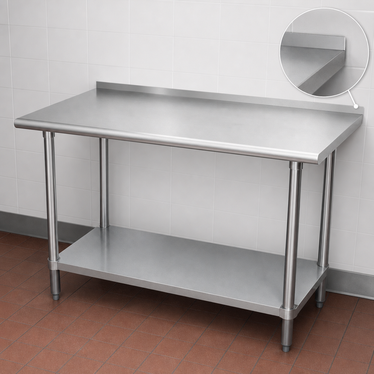 Product image #4 for Advance Tabco FMG-369 108-Inch x 36-Inch 304 Stainless Steel Work Table with 1-1/2-Inch Rear Splash and Galvanized Undershelf