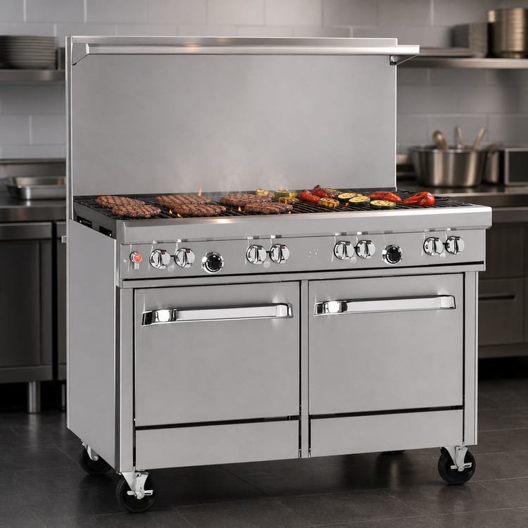 Product image #4 for Southbend Ultimate 48-Inch Gas Restaurant Range with 2 Non-Clog Burners, 36-Inch Charbroiler, and 2 Space Saver Ovens