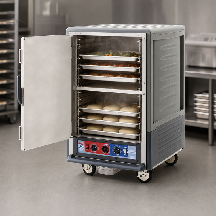 Product image #4 for Metro C5 3 Series Half-Height Mobile Heated Holding & Proofing Cabinet with Gray Insulation Armour, Solid Door, Universal Wire Slides