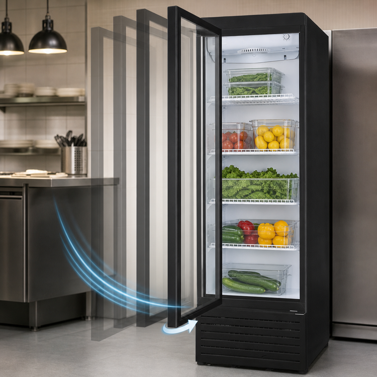 Product image #4 for Omcan Black Single-Section Glass Door Reach-In Refrigerator Showcase, 7.7 Cu. Ft., Bottom Mount