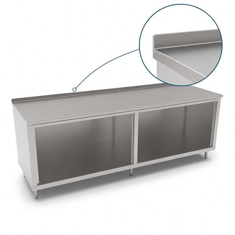Product image #4 for John Boos Open Front Cabinet Base Work Table, 132 x 36 Inches, 16 Gauge Stainless Steel Top, 1-1/2 Inch Rear Riser