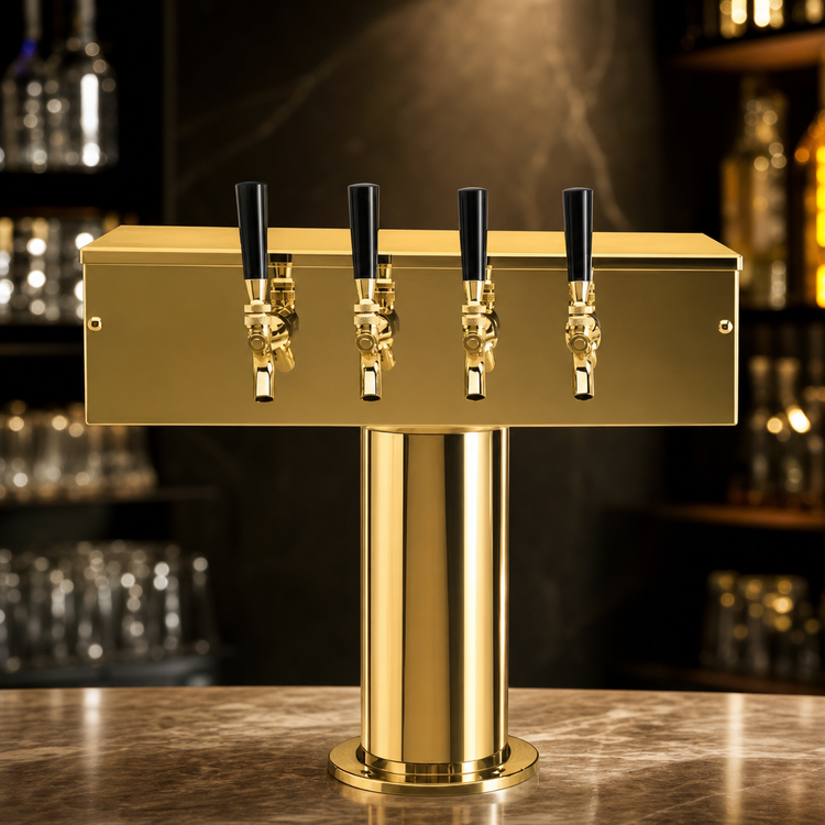 Product image #4 for T Style Countertop 4-Faucet Glycol-Cooled Draft Beer Tower, PVD Brass Finish