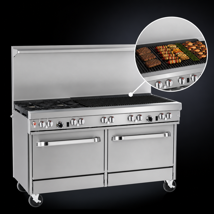 Product image #4 for Southbend Ultimate 60-Inch Gas Restaurant Range with 4 Open Burners, 36-Inch Charbroiler, Convection Oven, and Cabinet Base