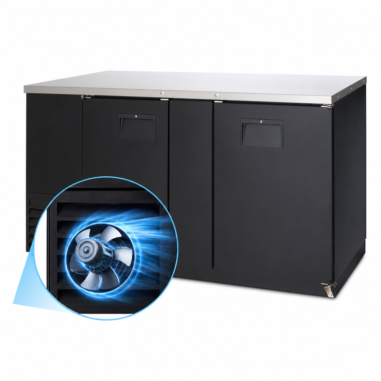 Product image #4 for Everest Refrigeration EBB69 Two-Section Back Bar Refrigerator, 68-Inch, 24 Cu. Ft., Self-Contained Side-Mounted, Solid Locking Doors