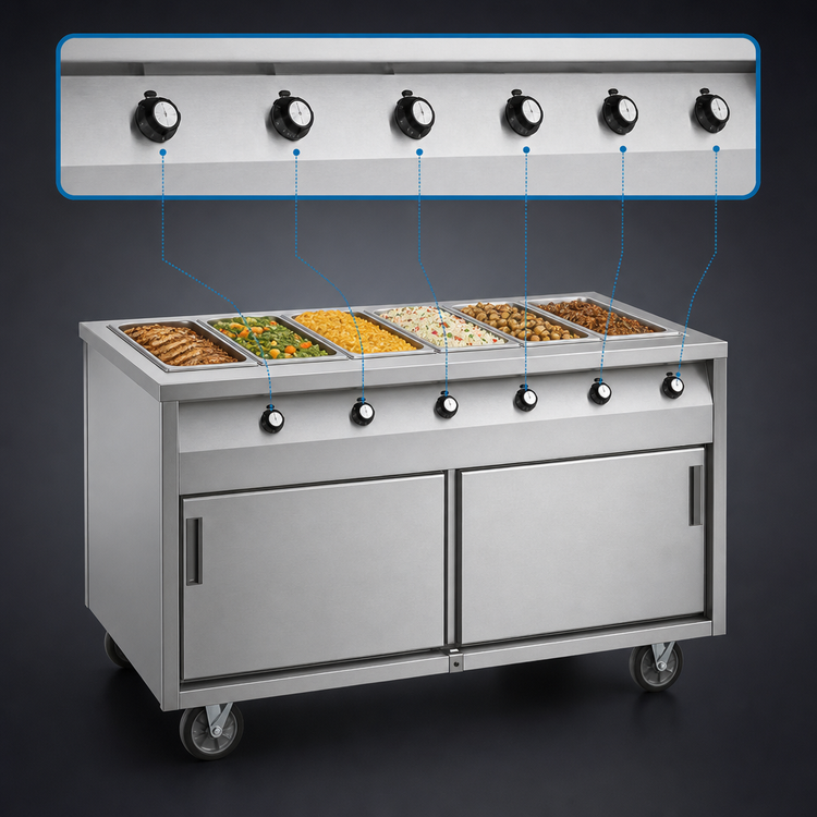 Product image #4 for Randell HTD-6B 6-Well Electric Mobile Hot Food Table with Heated Cabinet Base