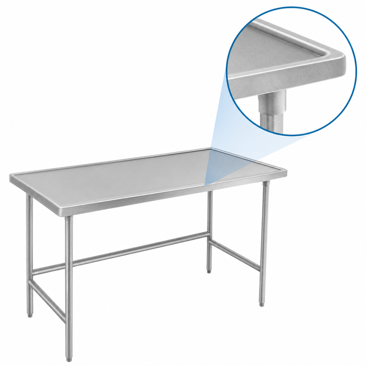 Product image #4 for Advance Tabco 108-Inch x 24-Inch 14 Gauge 304 Stainless Steel Open Base Work Table with Countertop Edge