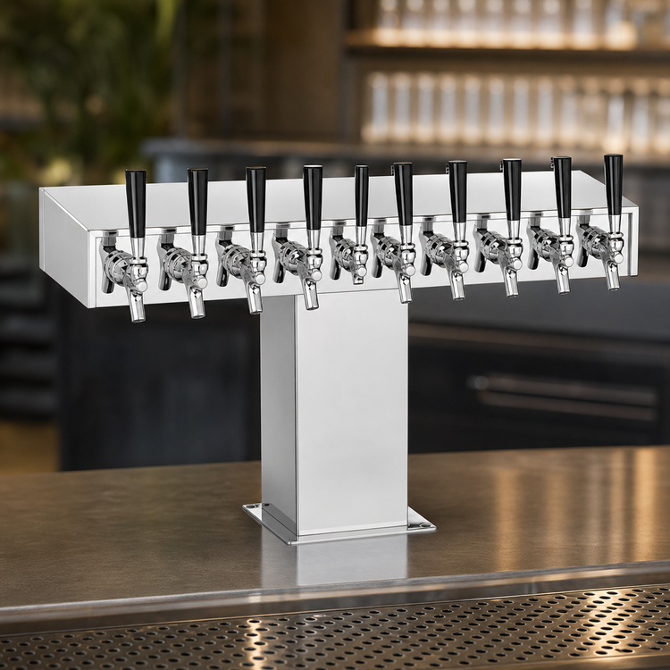 Product image #4 for Perlick Wide Base Extra High 10-Faucet Glycol-Cooled Countertop Draft Beer Tower, Polished Chrome