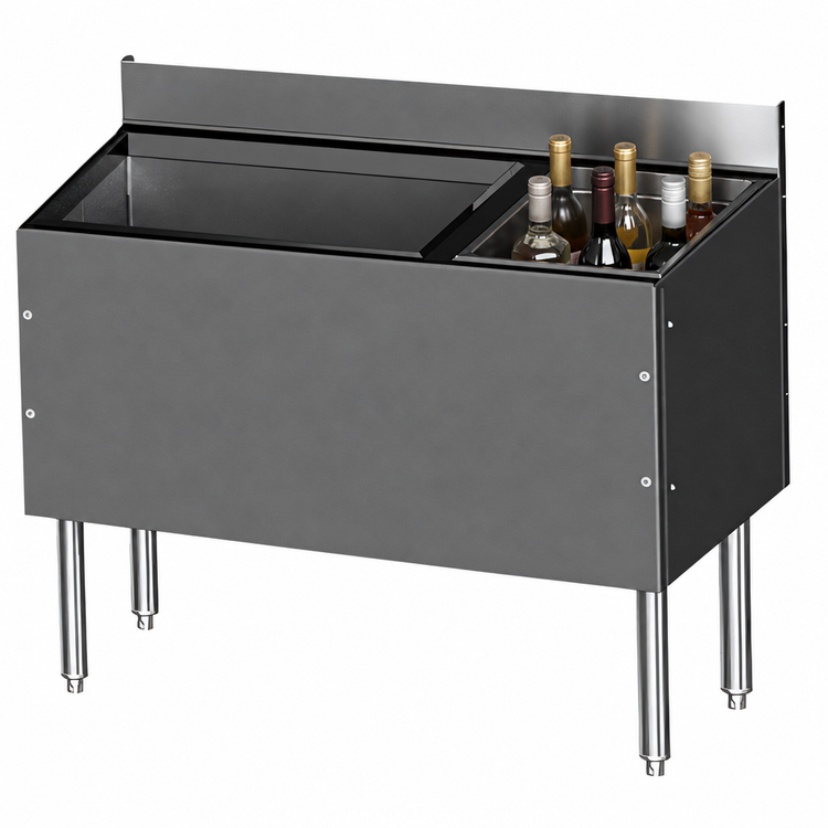 Product image #4 for CHOICE 42-Inch Extra Deep Underbar Combo Ice Bin/Cocktail Unit with Right-Side 6-Bottle Storage and 10-Circuit Cold Plate