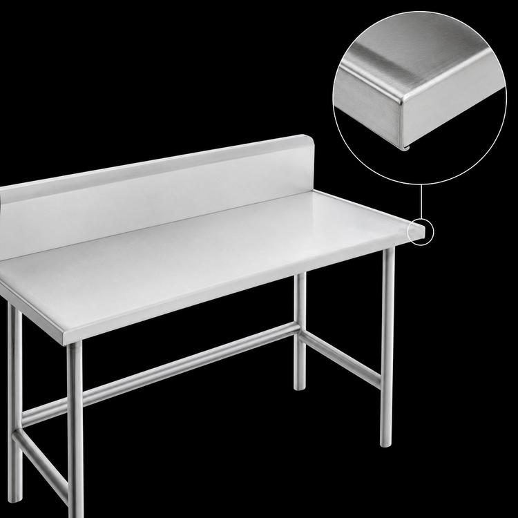 Product image #4 for Advance Tabco 144-Inch x 30-Inch 304 Stainless Steel Work Table with 10-Inch Backsplash and Galvanized Open Base