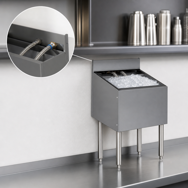 Product image #4 for CHOICE 6-Inch Wide x 19-Inch Deep Stainless Steel Underbar Ice Bin, 17 lb. Capacity