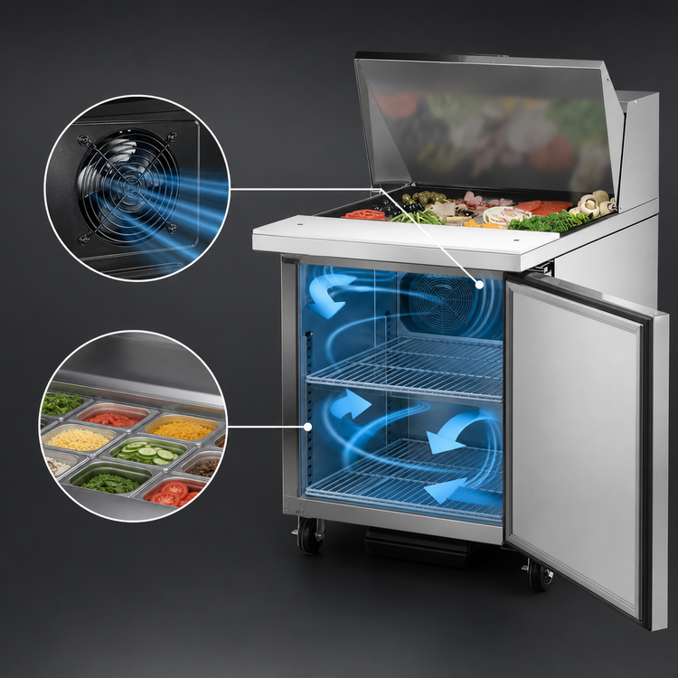 Product image #4 for True Mega-Top Sandwich/Salad Prep Table, 27-5/8 Inch Wide, 1 Solid Door, 12-Pan Top