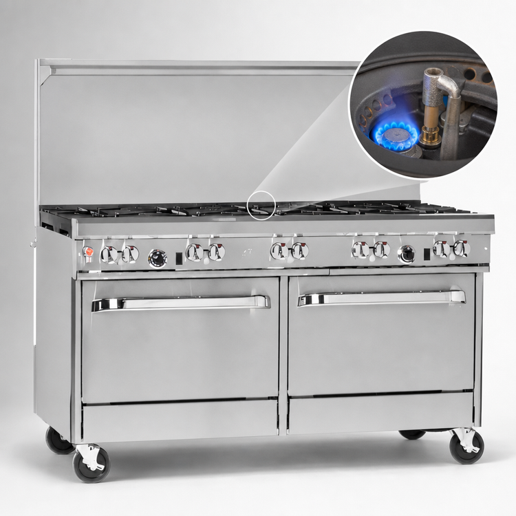 Product image #4 for Southbend Ultimate 60-Inch Gas Restaurant Range with 9 Open Burners, 2 Cabinets, and Hi-Shelf