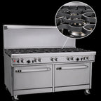 Thumbnail image #4 for Southbend (Middleby) Ultimate 4602AA-7R 60-Inch Gas Restaurant Range with 8 Open Burners, 2 Convection Ovens and Backriser with Hi-Shelf