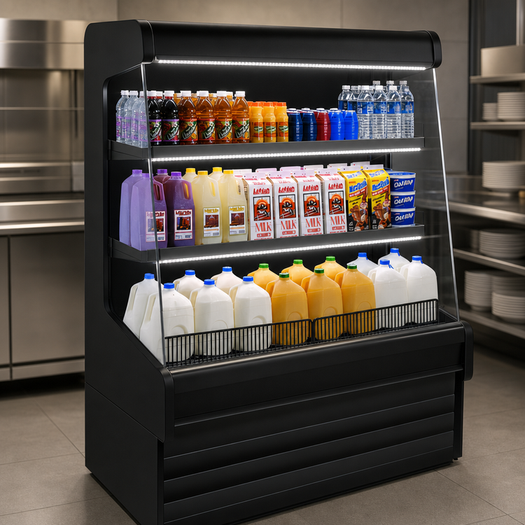 Product image #4 for Howard-McCray Ovation Series 99-Inch Dairy Open Merchandiser, Self-Contained, LED Lighted 2-Tier Shelves, Black