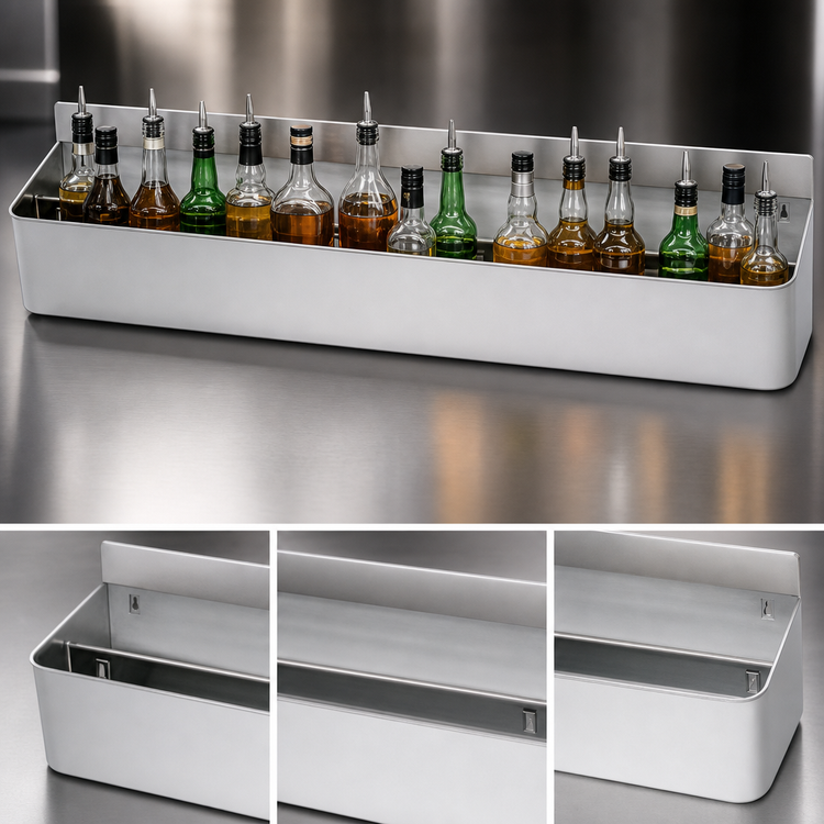 Product image #4 for Advance Tabco Special Value Series DT-4 Double-Tier Stainless Steel Speed Rail — 48 Inches Wide, 24-26 Bottle Capacity, Keyhole Mount