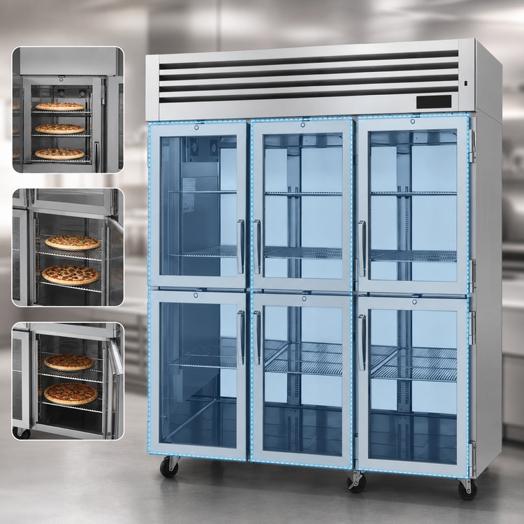 Product image #4 for Turbo Air PRO Series Pass-Thru Heated Pizza Holding Cabinet, 3-Section, 12 Half Glass Doors