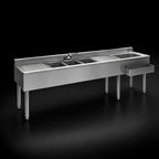 Thumbnail image #4 for Eagle Group 1800 Series BC10C-18R 120-Inch Underbar Combination Unit with 3 Sink Bowls, 2 Drainboards, Right-Side Ice Bin