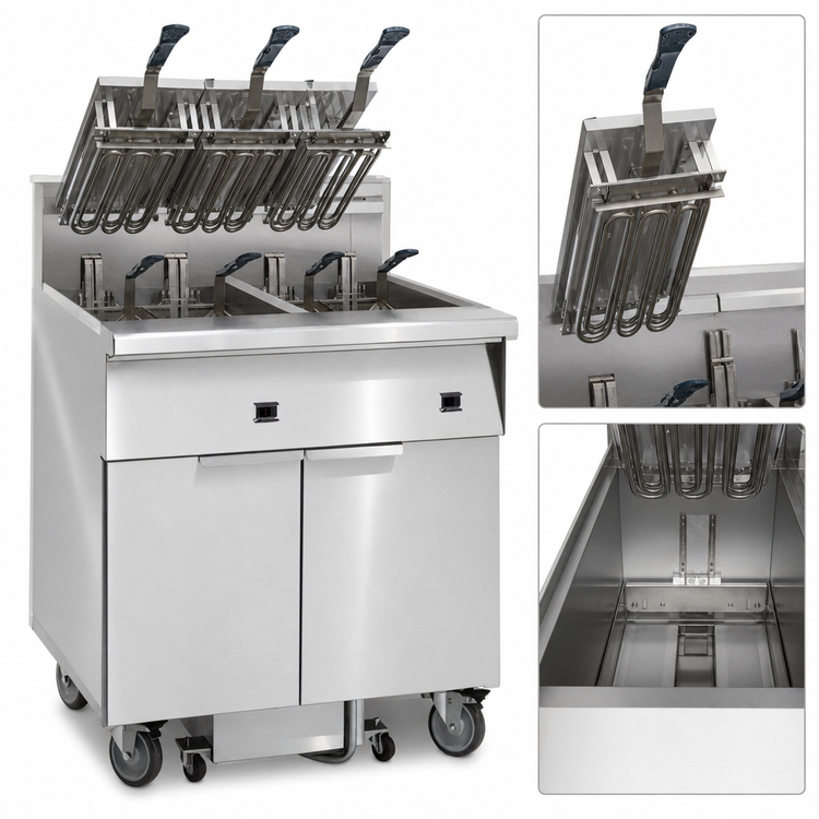 Product image #4 for Imperial 5-Tank Electric Floor Fryer with Tilt-Up Elements and Built-In Space Saver Filter System, 75 lb. Capacity Each