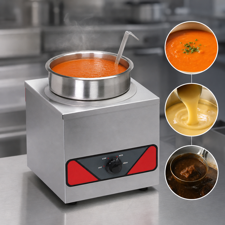 Product image #4 for Nemco 4 Quart Single Well Wet Countertop Food Warmer with Inset, Cover, and Ladle