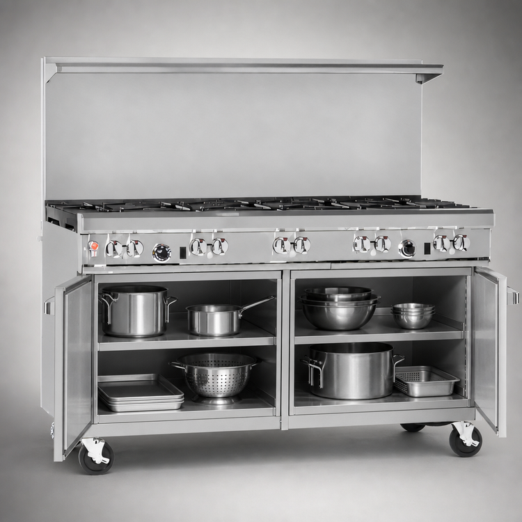 Product image #4 for Southbend Ultimate 60-Inch Gas Restaurant Range with 8 Open Burners, Hi-Shelf and 2 Cabinets