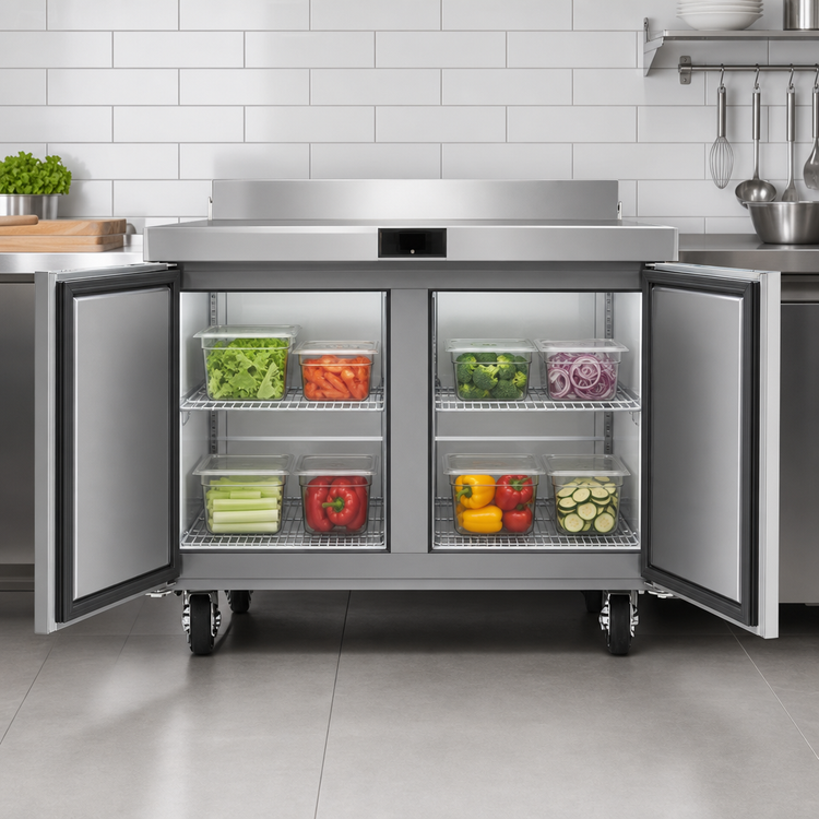 Product image #4 for Atosa Two-Section Stainless Steel Worktop Freezer with Backsplash, 13.4 Cu. Ft., Solid Doors