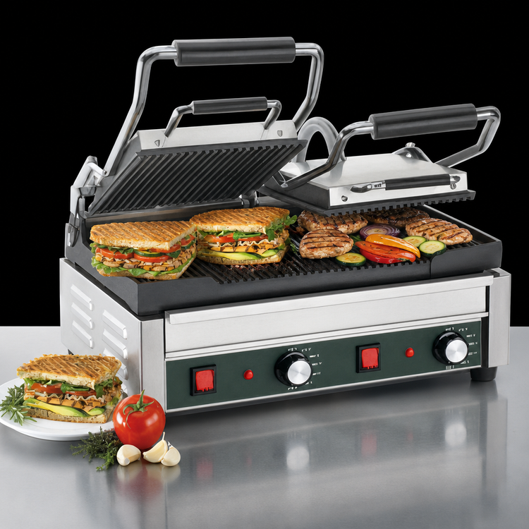 Product image #4 for Waring Panini Ottimo™ Double Panini Grill with Ribbed Cast-Iron Plates, 17 x 9.25-Inch Cooking Surface, 240V