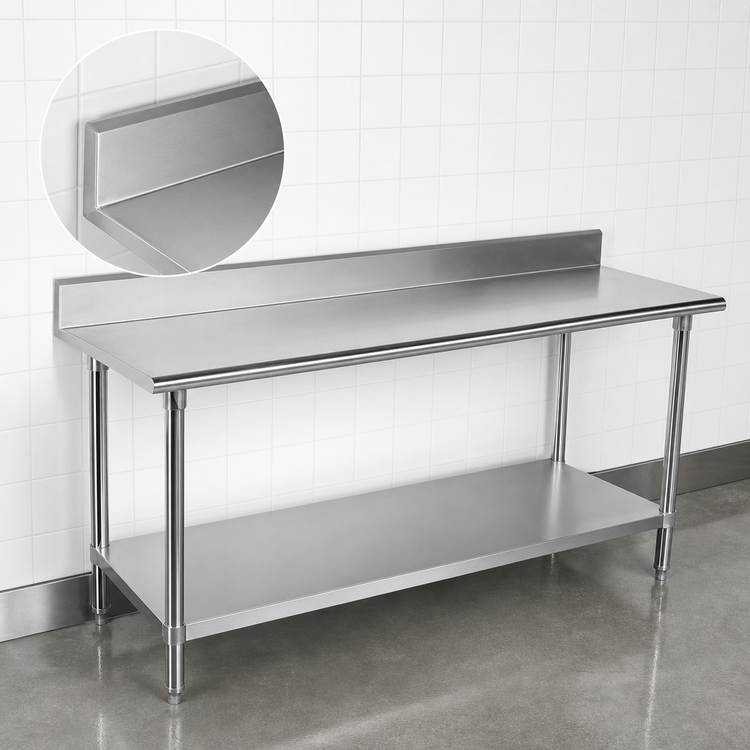 Product image #4 for Advance Tabco Stainless Steel Work Table with 5-Inch Backsplash and Adjustable Undershelf, 144 x 36 Inches