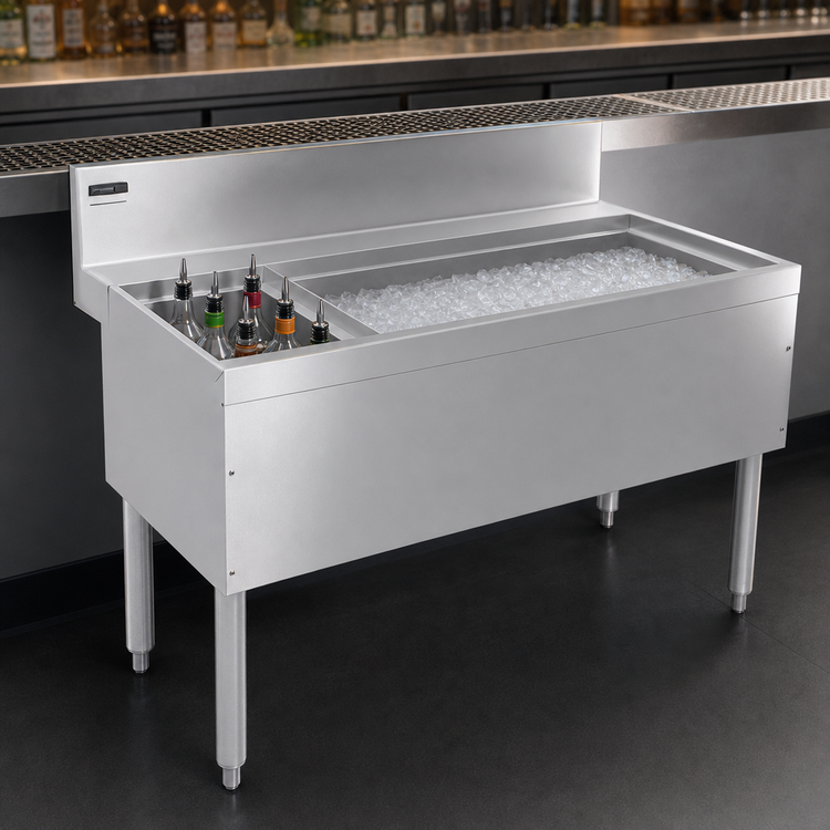Product image #4 for Advance Tabco Prestige Supreme 48-Inch Stainless Steel Underbar Ice Chest with 10-Circuit Cold Plate and Left Bottle Rack