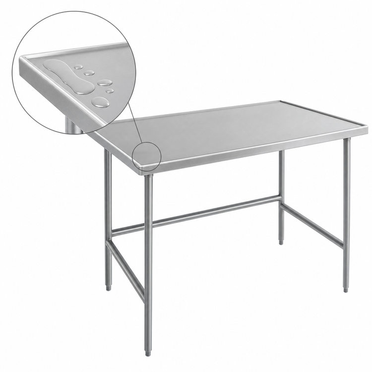 Product image #4 for Advance Tabco 144-Inch x 36-Inch 14-Gauge 304 Stainless Steel Work Table with Galvanized Open Base and Countertop Edge