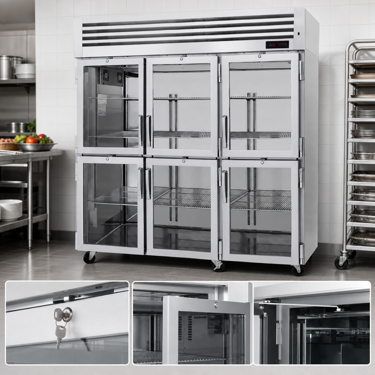 Product image #4 for Turbo Air PRO Series Three-Section Heated Reach-In Holding Cabinet with 6 Self-Closing Glass Half Doors, 73.9 Cu. Ft.