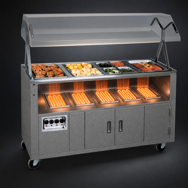 Product image #4 for Vollrath 2-Series Affordable Portable 4-Well Mobile Hot Food Station with Buffet Breath Guard Lights and Storage Doors
