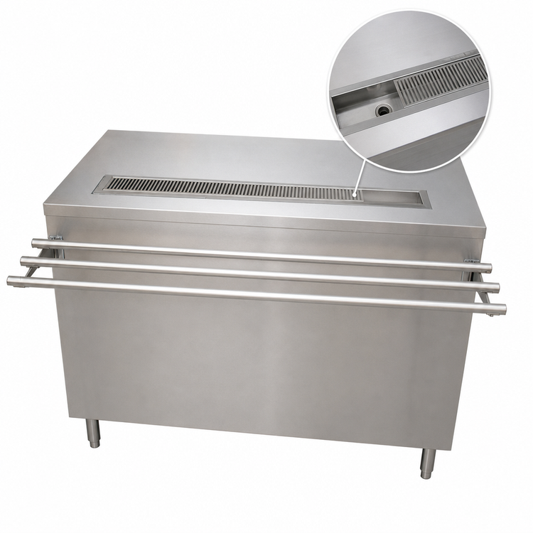 Product image #4 for BK Resources 48-Inch x 30-Inch Stainless Steel Enclosed Cabinet Base Self-Serve Counter with Hinged Doors and Urn Trough