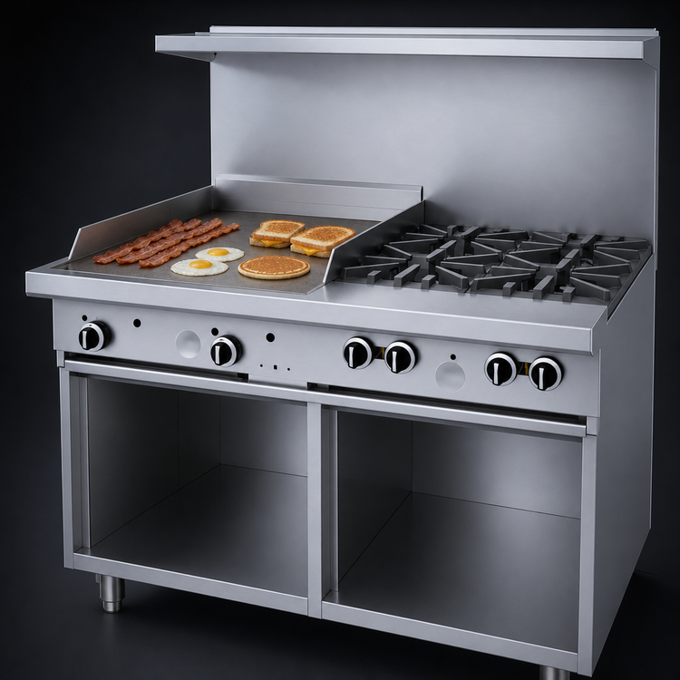 Product image #4 for Garland G Starfire Pro 48-Inch Commercial Gas Range with 4 Open Burners, 24-Inch Griddle and 2 Storage Bases