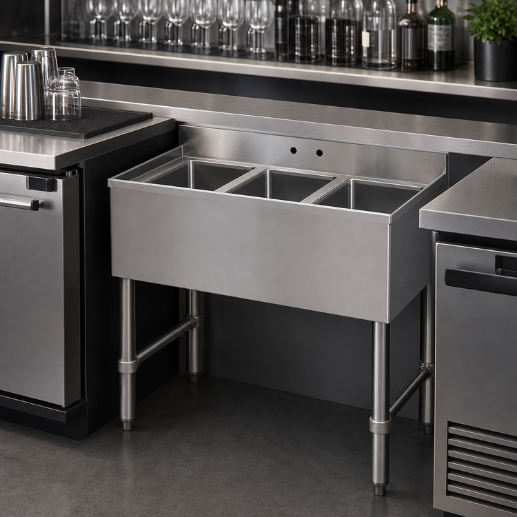 Product image #4 for Sapphire Manufacturing Three Compartment Stainless Steel Underbar Bar Sink, No Drain Board