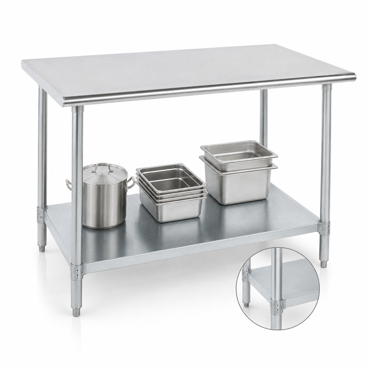 Product image #4 for Advance Tabco 108-Inch x 24-Inch Flat Top Work Table with 304 Stainless Steel Top and Adjustable Galvanized Undershelf