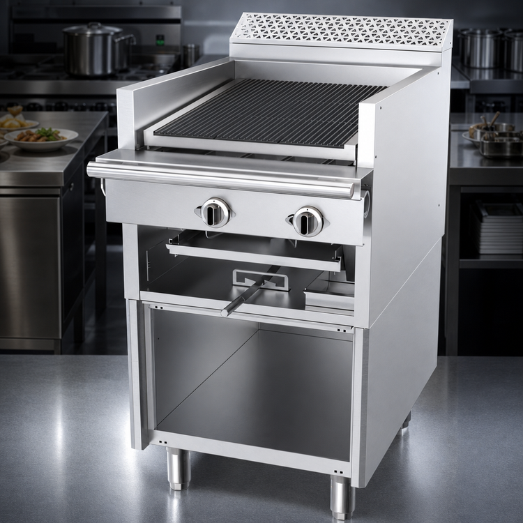 Product image #4 for Garland Cuisine Series Heavy Duty 24-Inch Gas Range-Match Char-Broiler with Briquettes, Adjustable Grates, and Storage Base