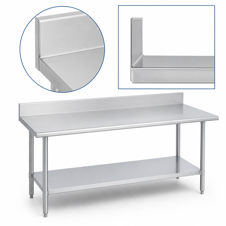 Product image #4 for Duke Supreme 14-Gauge 300 Series Stainless Steel Work Table with 4.59-Inch Riser and Stainless Undershelf, 24 x 144 Inches