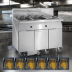 Thumbnail image #4 for Imperial (Middleby) IFSCB675ET Electric 6-Tank Battery Floor Fryer, 75 lb. Per Tank, Built-In Filter, Dump Station