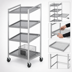 Thumbnail image #5 for Channel Manufacturing SORT-4 Slanted Aluminum Display Rack with 4 Removable Wire Shelves, 47"W x 24"D x 76.25"H, Casters