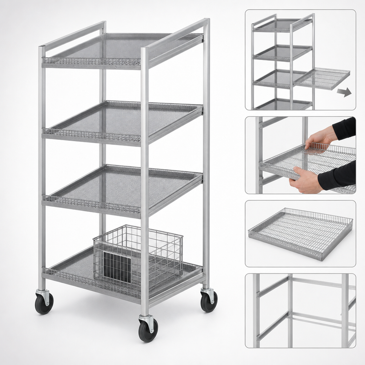 Product image #5 for Channel Manufacturing SORT-4 Slanted Aluminum Display Rack with 4 Removable Wire Shelves