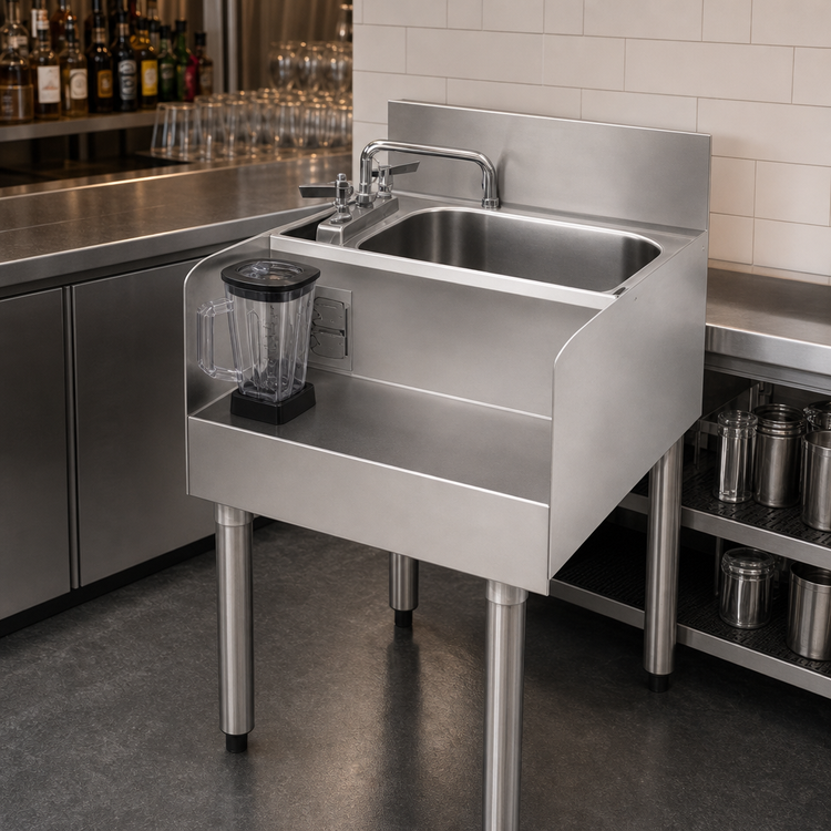 Product image #4 for Eagle Group 1800 Series 18-Inch Underbar Modular Blender Dump Sink Station with Faucet, Basket Drain, and Duplex Receptacle