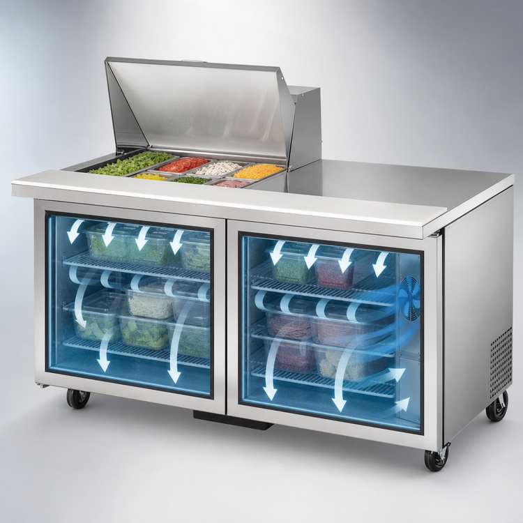 Product image #4 for True Mega-Top 2-Door Refrigerated Sandwich/Salad Prep Table with 12-Pan Top, 60-Inch Wide