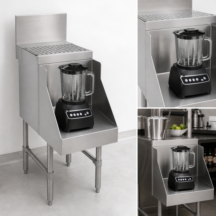 Product image #4 for Advance Tabco Prestige 12-Inch Wide Stainless Steel Blender Station with Drainboard Top and Recessed Shelf