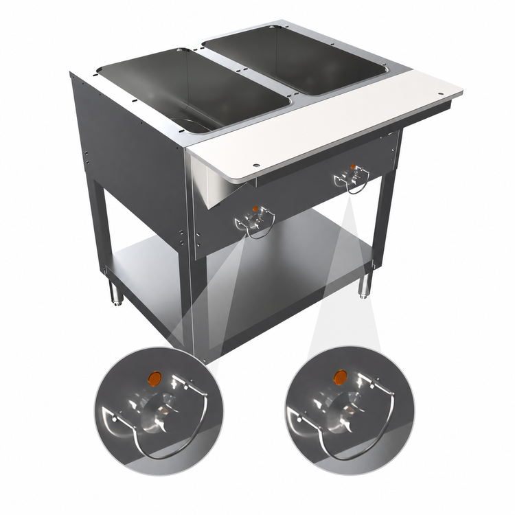 Product image #5 for BK Resources 2-Pan Electric Open Well Steam Table with Open Shelf Base and Cutting Board, 120V
