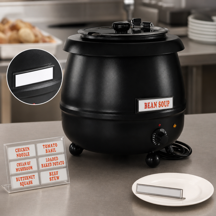 Product image #4 for CAC China 10.5 Qt Countertop Electric Soup Warmer with Hinged Lid and Tag Holder