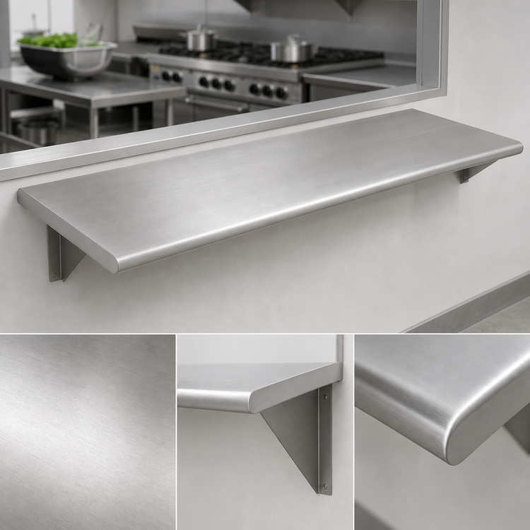 Product image #4 for Eagle Group Pass-Thru Wall Shelf, 96 Inch x 24 Inch, Stainless Steel, 12 Inch Max Wall Thickness